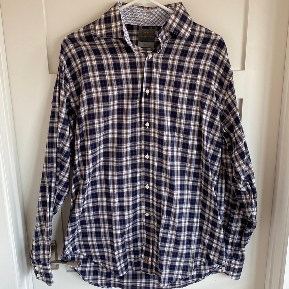 Thomas Dean Plaid Button Down Size Large - image 1